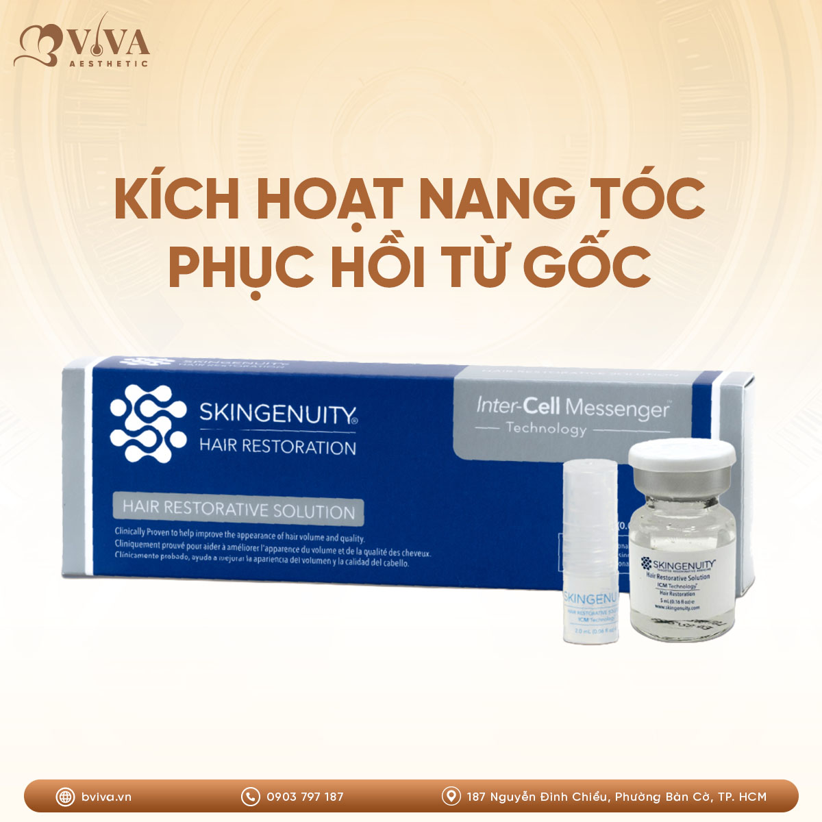 Sản phẩm SkinGenuity Hair Restorative Solution trong liệu trình GF Hair tại BVIVA